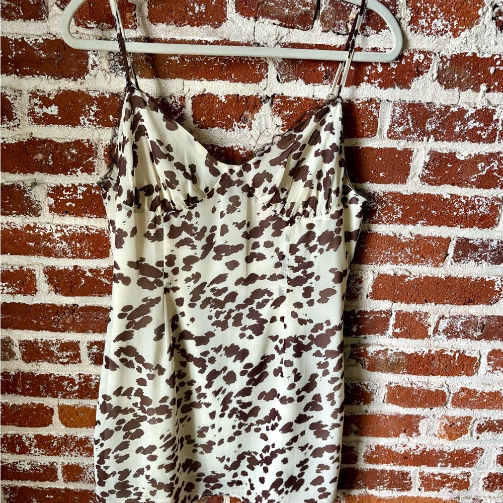 re:named Cow Print Cream and Brown Mini Dress with lace details - Picture 5 of 7